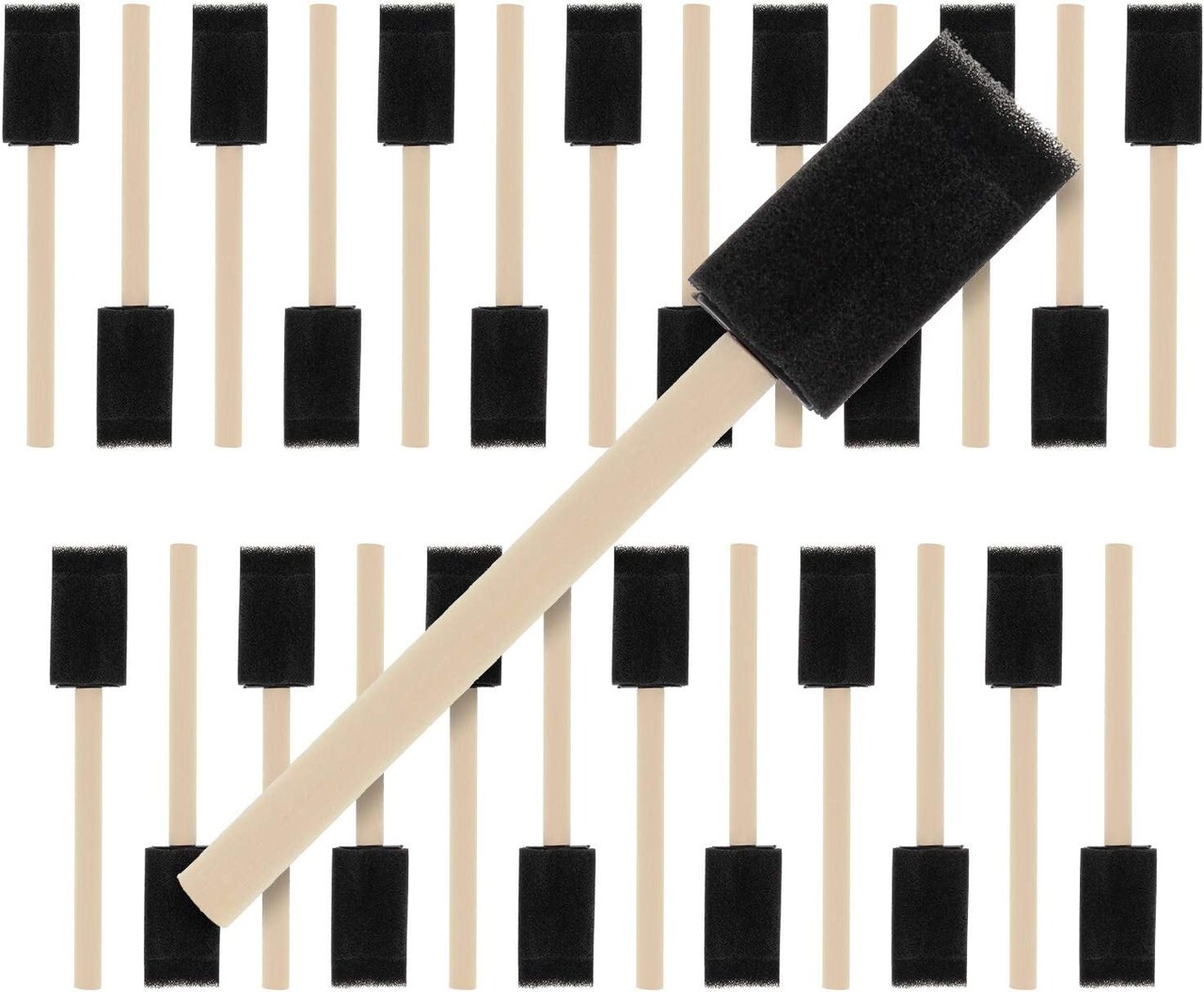 1 Inch Foam Sponge Wood Handle Paint Brush Set (Value Pack of 50) -  Lightweight, Durable and Great for Acrylics, Stains, Varnishes, Crafts, Art